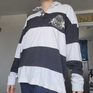 Black and white striped button-up shirt from Faconnable ✦ Emo Goth Preppy style